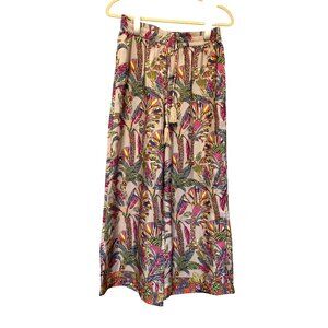 T. Tahari Womens Wide Leg Palm Tree Floral Print Pants S/P Elastic Waist Boho